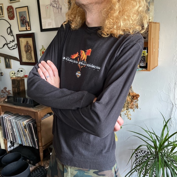 💀 SOLD 💀 Vintage 2004 Harley Davidson Fire Horse Black Longsleeve ~ Size M - Picture 7 of 9